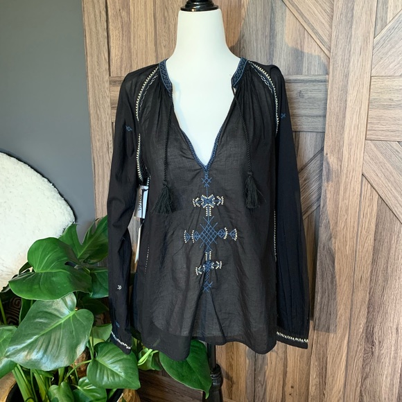 NWT Aritzia Sunday Best black Annalise Boho Blouse XS - Picture 1 of 10